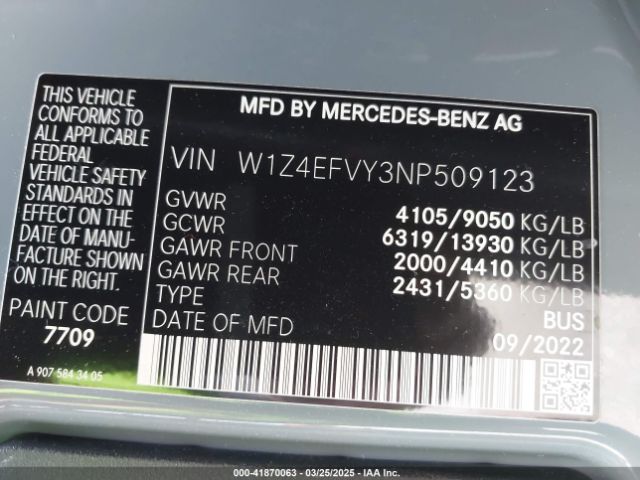 W1Z4EFVY3NP509123 Mercedes-Benz Sprinter 2500 Standard Roof V6
