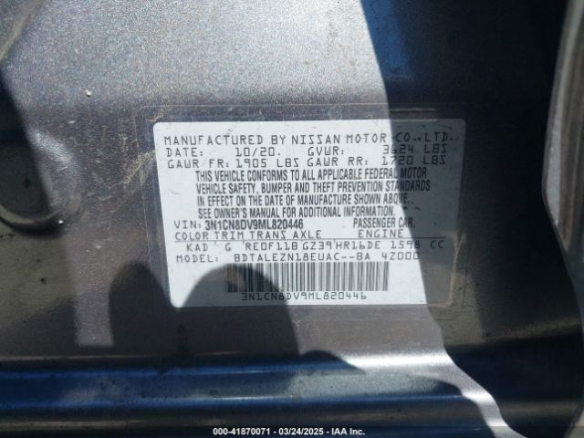 3N1CN8DV9ML820446 Nissan Versa S Xtronic Cvt