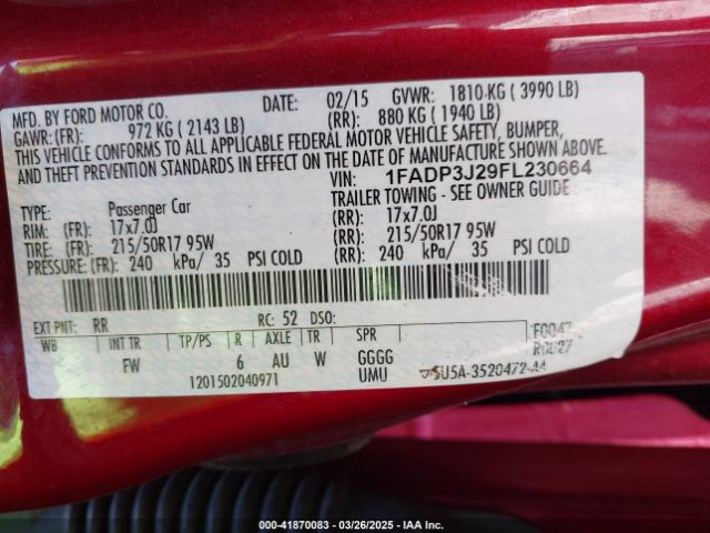 1FADP3J29FL230664 Ford Focus Titanium