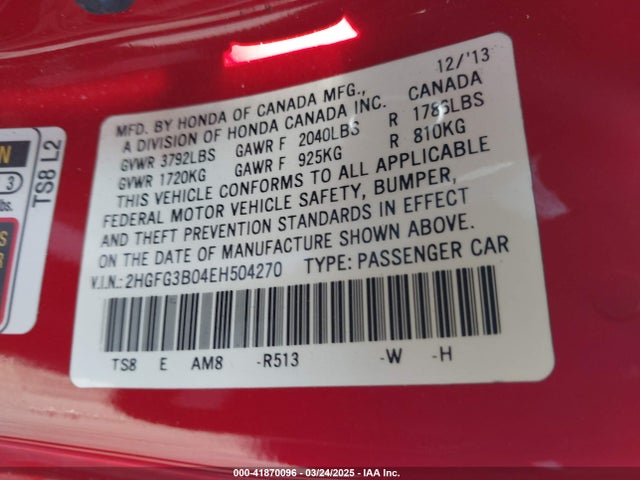 2HGFG3B04EH504270 Honda Civic Ex-l