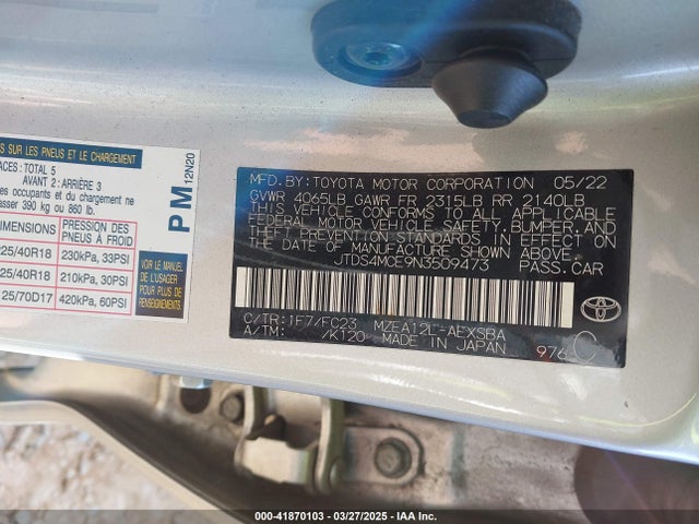 JTDS4MCE9N3509473 Toyota COROLLA SE