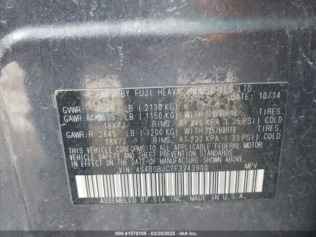 4S4BSBJC7F3243900 Subaru Outback 2.5i Limited