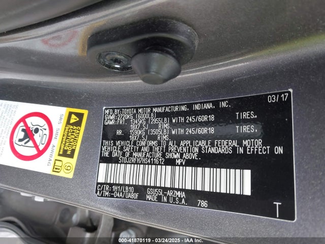 5TDJZRFH7HS411612 Toyota Highlander Xle