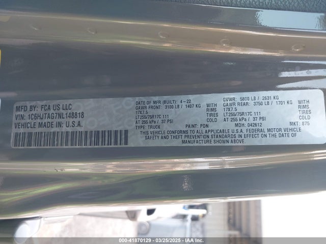 1C6HJTAG7NL148818 Jeep 2022
