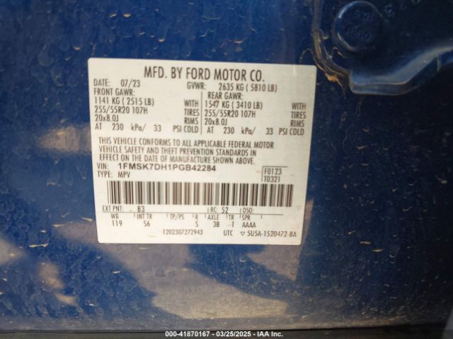 1FMSK7DH1PGB42284 Ford EXPLORER XLT