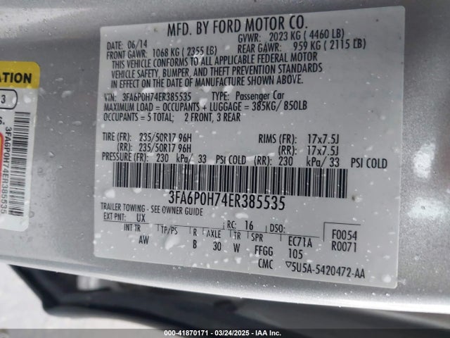 3FA6P0H74ER385535 Ford FUSION SE