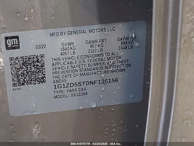 1G1ZD5ST0NF136156 Chevrolet Malibu Fwd Lt
