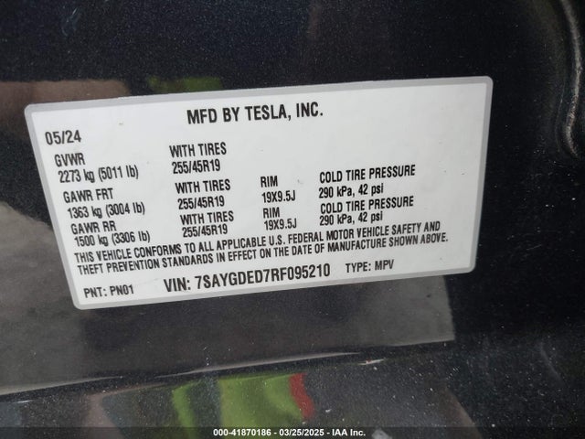 2024 TESLA MODEL Y 7SAYGDED7RF095210 Photo 8