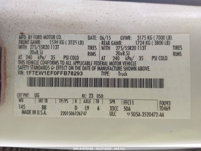 1FTEW1EF0FFB78293 Ford F-150 Platinum