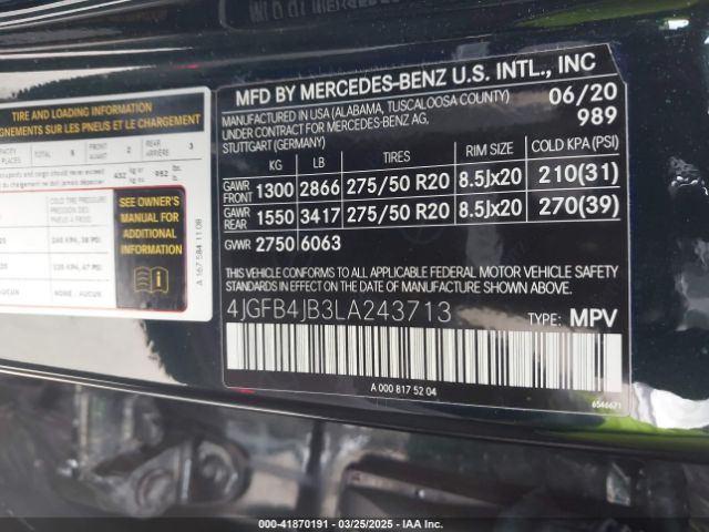 4JGFB4JB3LA243713 Mercedes-Benz GLE 350