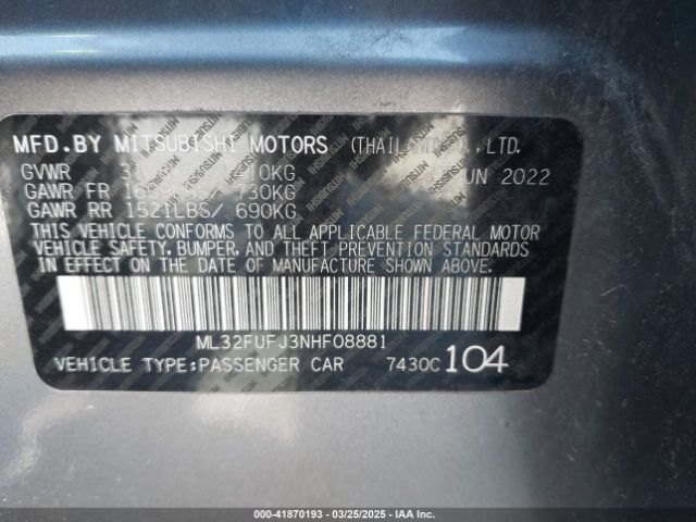 2022 MITSUBISHI MIRAGE G4 ML32FUFJ3NHF08881 Photo 8