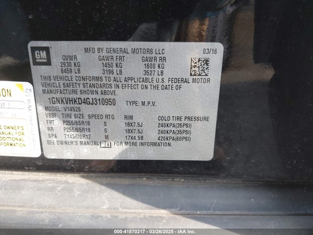 1GNKVHKD4GJ310950 Chevrolet Traverse 2lt