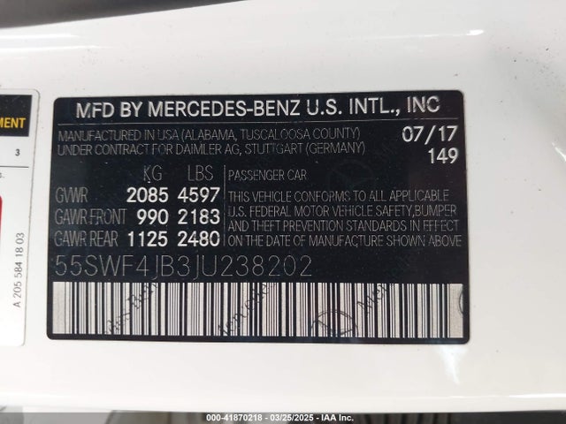55SWF4JB3JU238202 Mercedes-Benz C 300