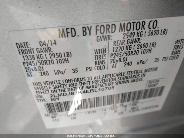 2LMDJ8JK4EBL10705 Lincoln MKX