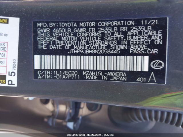 JTHP9JBH8N2058445 Lexus UX 250H