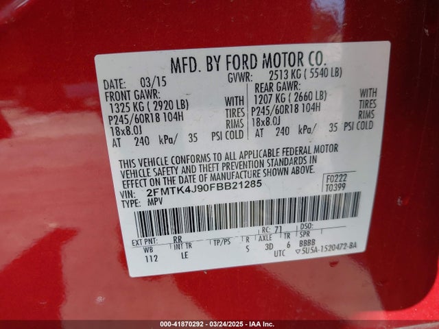 2FMTK4J90FBB21285 Ford EDGE SEL