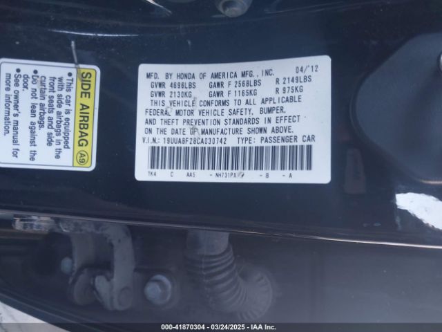 2012 ACURA TL 19UUA8F28CA030742 Photo 8