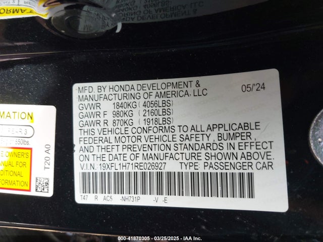 19XFL1H71RE026927 Honda Civic Ex-l