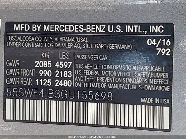 55SWF4JB3GU155698 Mercedes-Benz C 300 Luxury/sport