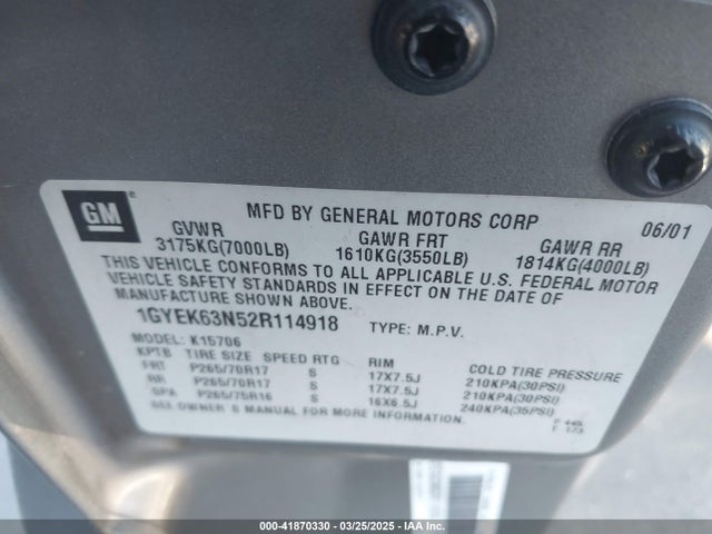 2002 CADILLAC ESCALADE 1GYEK63N52R114918 Photo 8