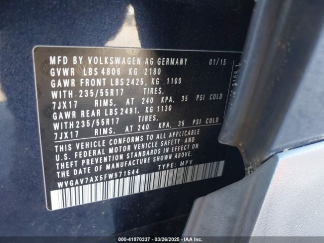 WVGAV7AX5FW571544 Volkswagen TIGUAN SE
