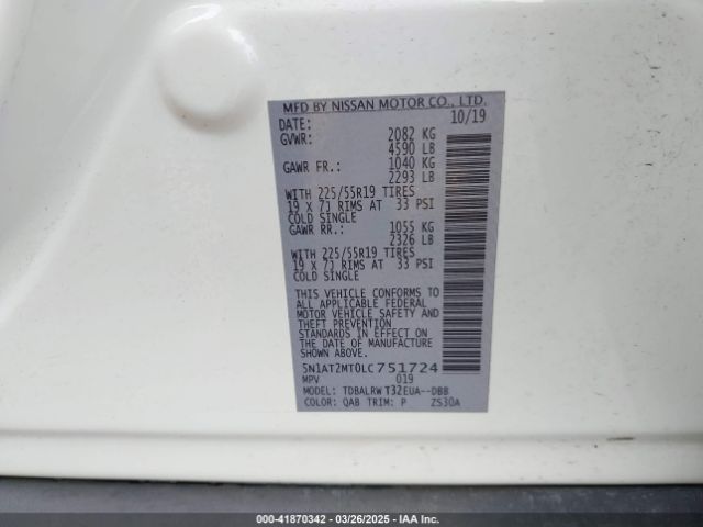 5N1AT2MT0LC751724 Nissan Rogue Sl Fwd