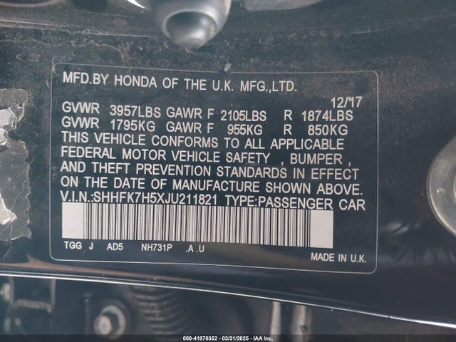 SHHFK7H5XJU211821 Honda l15ba