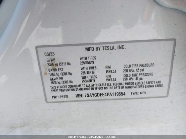 7SAYGDEE4PA119854 Tesla Model Y Awd/long Range Dual Motor All-wheel Drive