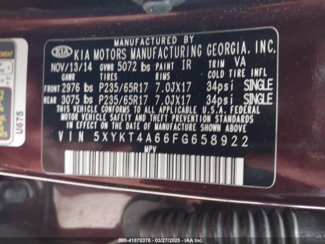 5XYKT4A66FG658922 KIA SORENTO LX