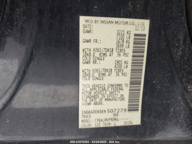 1N6BA0EK6EN507279 Nissan TITAN S