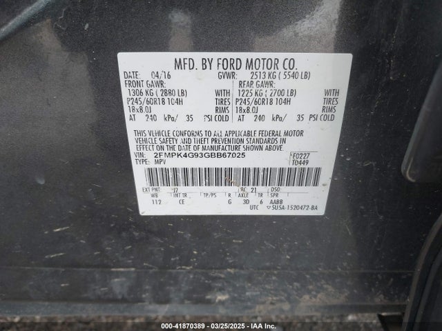 2FMPK4G93GBB67025 Ford EDGE SE