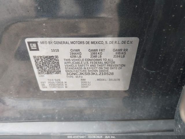 3GNCJKSB3KL210528 Chevrolet TRAX LS