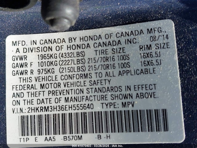 2HKRM3H36EH555640 Honda CR-V LX