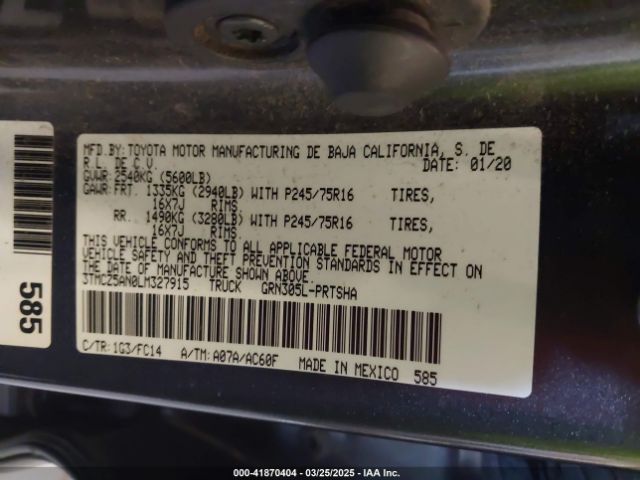 3TMCZ5AN0LM327915 Toyota Tacoma Sr5 V6