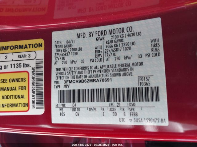 3FMCR9B62MRA70691 Ford Bronco Sport Big Bend