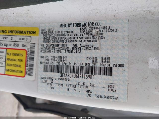 3FA6P0RU6ER115985 Ford Fusion Hybrid Titanium