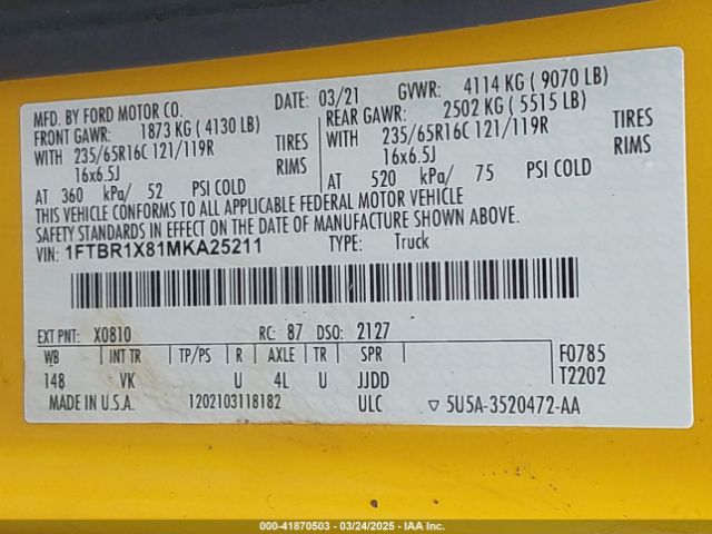 1FTBR1X81MKA25211 Ford Transit-250