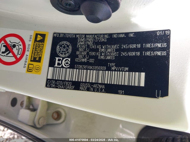 5TDBZRFHXKS956909 Toyota Highlander Le