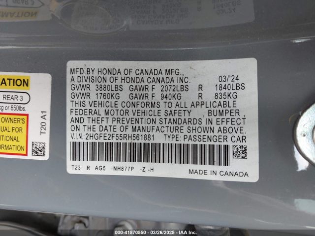 2HGFE2F55RH561881 Honda Civic Sport