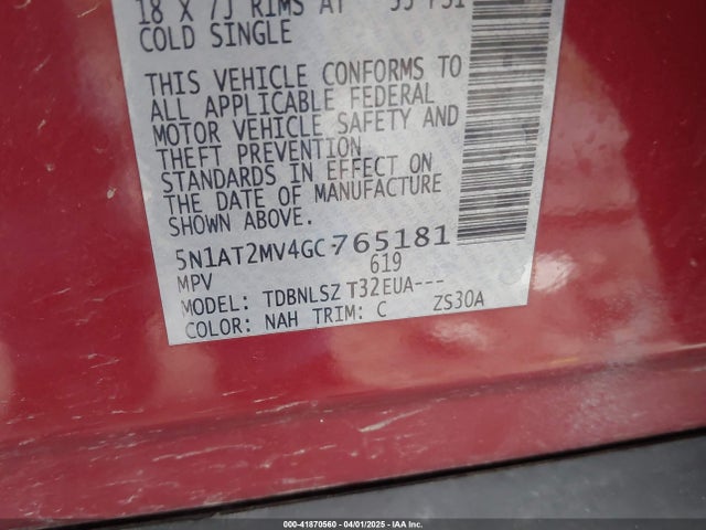 5N1AT2MV4GC765181 Nissan Rogue Sl