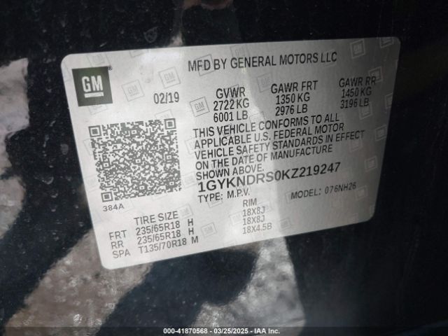 1GYKNDRS0KZ219247 Cadillac XT5 LUXURY