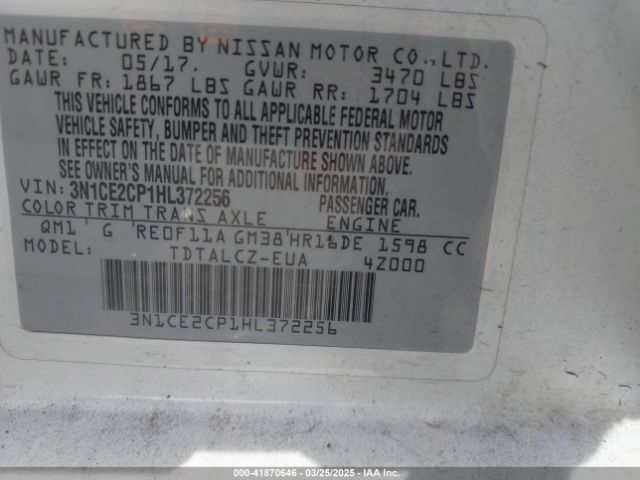 3N1CE2CP1HL372256 Nissan Versa Note S Plus