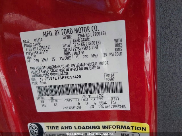 Ford F-150 Xlt 2014 1FTFW1ET8EFC17429 Image 9
