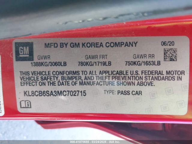 KL8CB6SA3MC702715 Chevrolet Spark Fwd Ls Automatic
