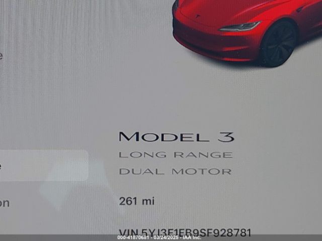 5YJ3E1EB9SF928781 Tesla MODEL 3