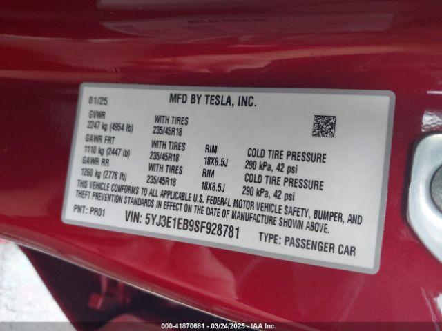 2025 TESLA MODEL 3 5YJ3E1EB9SF928781 Photo 8