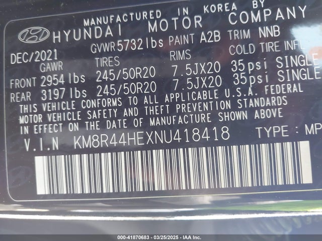 KM8R44HEXNU418418 Hyundai Palisade Sel