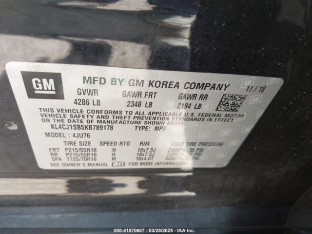 KL4CJ1SB5KB789178 Buick Encore Fwd Sport Touring