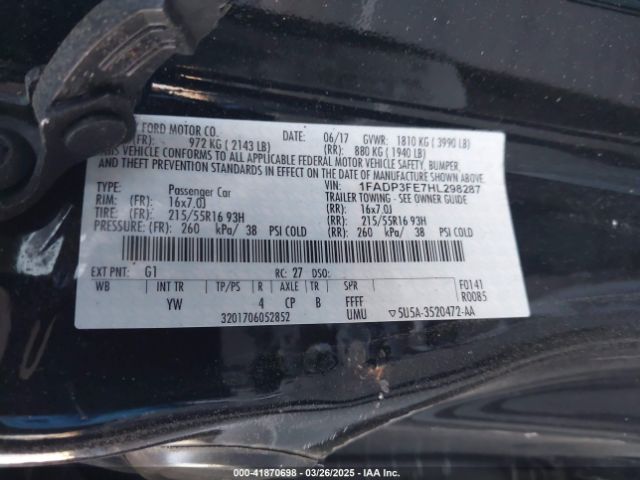 1FADP3FE7HL298287 Ford FOCUS SE
