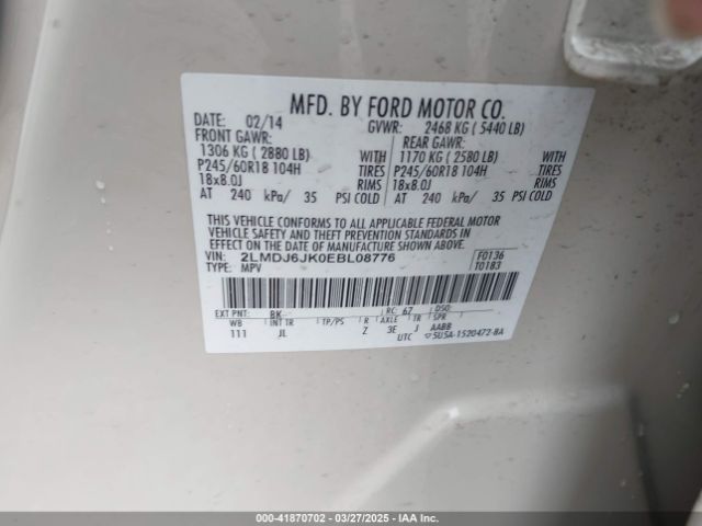 2LMDJ6JK0EBL08776 Lincoln MKX